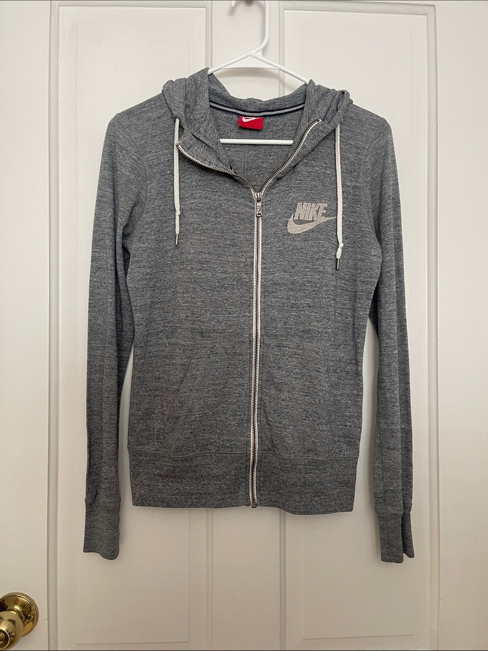 Nike Heather Gray Lightweight Zip Hoodie with Contrast Drawstrings